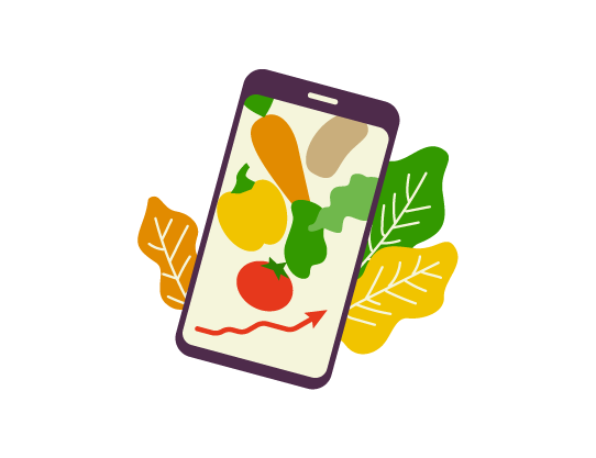 Icon téléphone avec fruits et légumes sur l'écran